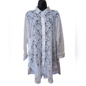 Victoria's Secret Vintage Cream Lace Button-Down Nighty With Satin Details Sexy